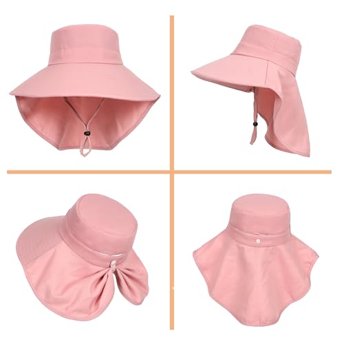 LA CARRIE Women Sun Hats Breathable Wide Brim UV Protection UPF 50+ with Neck Flap Hat for Summer Beach - color: Pink