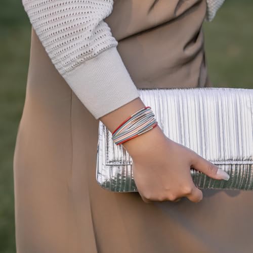 FANCY SHINY Boho Leather Bangle Bracelets Stackable Noodle Tube Bracelets Layered Wrap Cuff Bracelets with Magnetic Clasp - color: Colorful