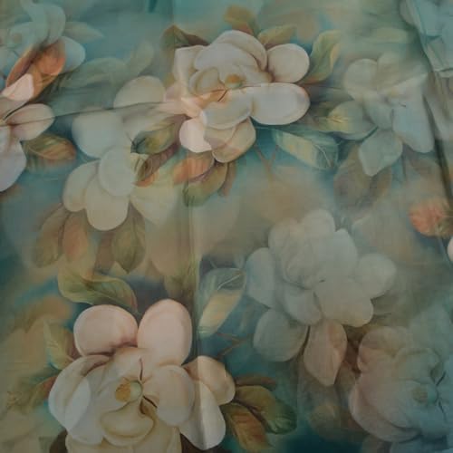 100% Mulberry Silk Women's Neck Silk Scarf-Lightweight Shawl,FLoral Print Beach Silk Wrap-Scarves for Photography - color: Blue Green