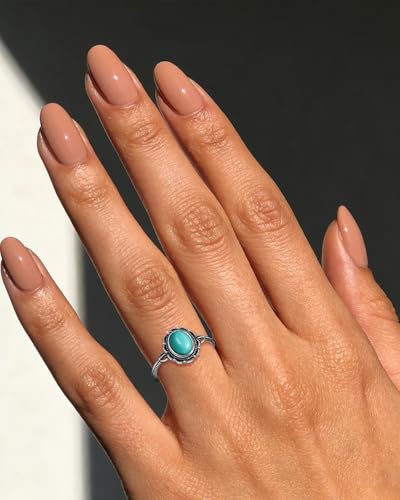 Turquoise Ring for Women, S925 Sterling Silver Boho Ring with Vintage Filigree Adjustable Design, Turquoise Birthstone Jewelry for Dating Daily Wear
