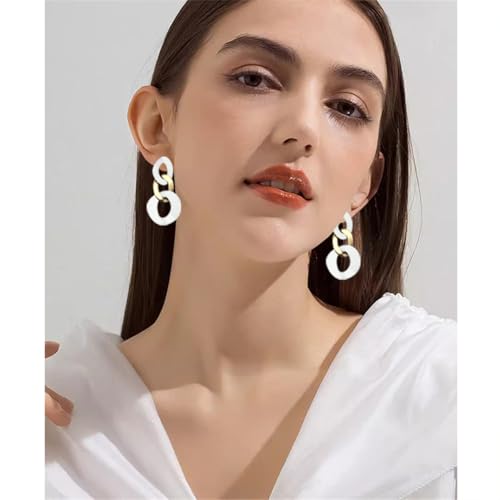 Charm Elegant Hollow Color Chain Acrylic Geometric Temperament Dangle Drop Earrings Bohemian Minimalist Hypoallergenic Jewelry Gift - color: White Gold White