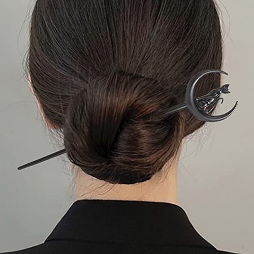 2pcs Cat Moon Hair Styling Pins Black Wicca Witch Hair Slide Renaissance Festival Hair Acceossories for Women Hair Stick