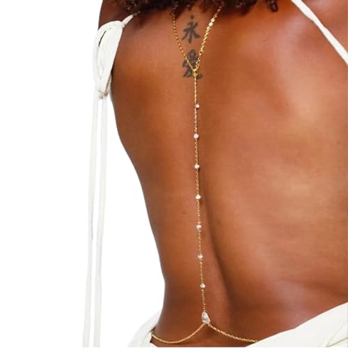 Sexy Rhinestone Back Chain Necklace for Backless Dress Bridal Wedding Rhinestone Backdrop Chain Jewelry Crystal Simple Waist Chain Jewelry for Women - style: Gold