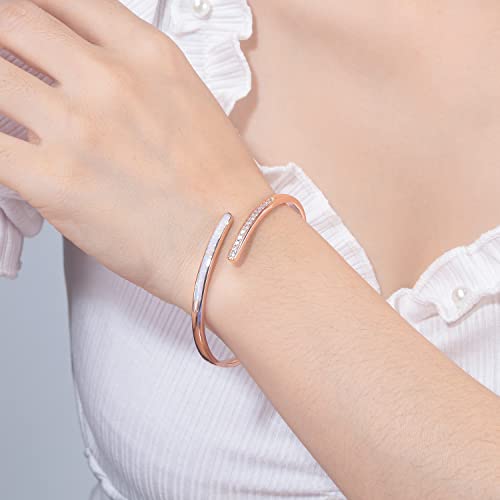 CiNily Womens Cuff Bracelet,Opal Bangle Bracelets Gold Plated Hypoallergenic Ladies Gemstone Open Cuff Bangle Bracelet - color: a.Thin CZ Opal-Rose Gold