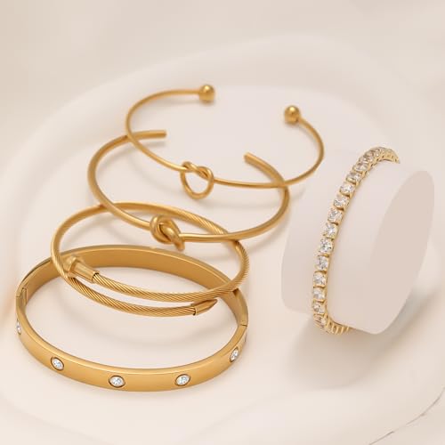 18 K Gold Plated Love Bangle Bracelet Stack Cuff Jewelry for Women Jewelry Set for Women Gift with Box - style: style6