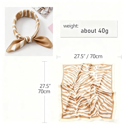 CHUNG Women's Scarf Hair Bandanas Square 27.5" Satin Wrap Fashion Pattern Scarves Emulation Silk Handbag Ribbons Necktie - color: Light Khaki Zebra