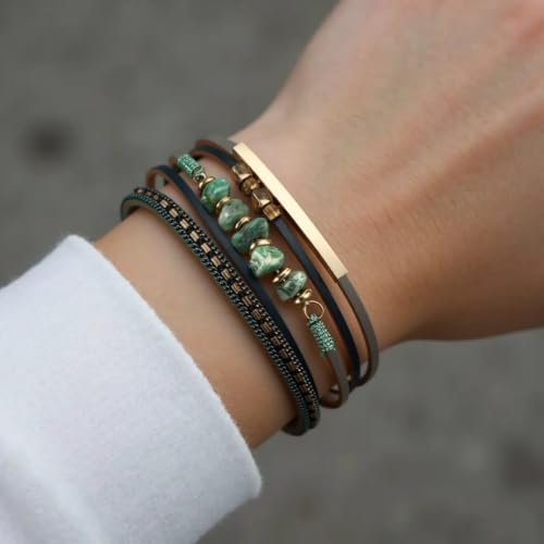 Turquoise Leather Wrap Bracelet for Women Cross Boho Beaded Stack Wrap Cuff Bracelets Stackable Crystal Bangle With Gold Silver Bohemian Jewelry Gift - color: whitecross