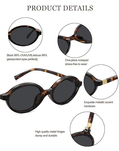 WOWSUN Retro Oval Sunglasses Womens Trendy Sun Glasses Sunnies UV400 Protection - color: 2 Pack: Grey Lens+tortoise Frame Brown Lens