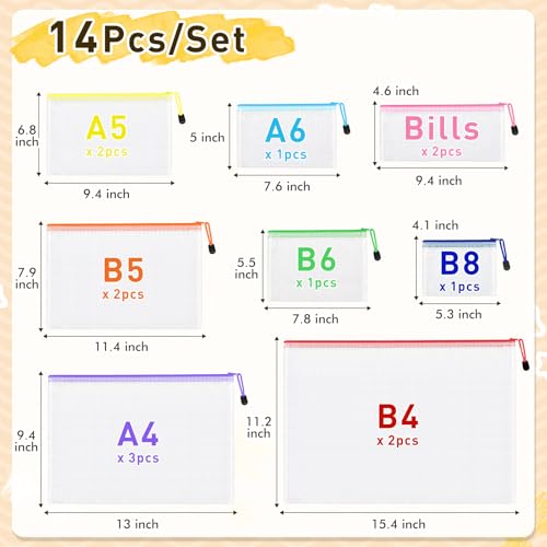 14pcs Mesh Zipper Pouch Bags, 8 Sizes Plastic Zippered Storage Bags for Organizing, Clear Pouches with Zipper, Waterproof Mesh Pouch for Office School Supplies, Home Organize, Travel Storage - style: 14pcs