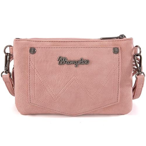 Wrangler Crossbody Small Purse for Women Wristlet Fringe Bag Western Purse - color: Angel Peach