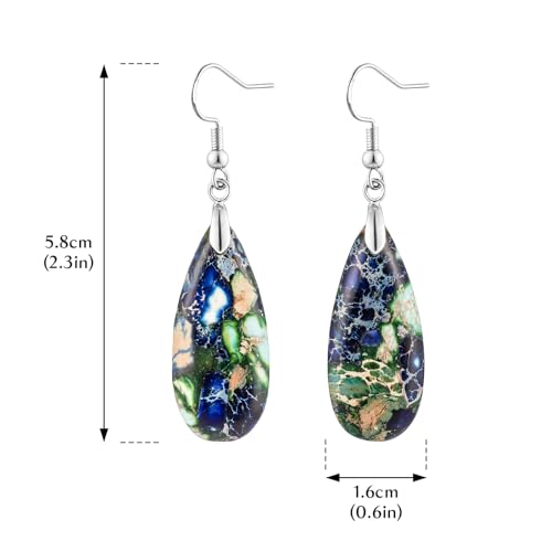 Stone Drop Earrings for Women Earrings Teardrop Jasper Stone Dangle Earrings - color: Blue&Green-Silvery Hook