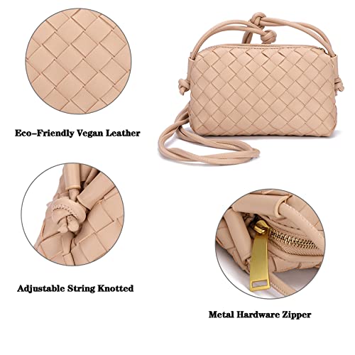 ZEDIUH Woven Bag for Women Crossbody Shoulderbag, Small Vegan Leather Purse - color: Apricot