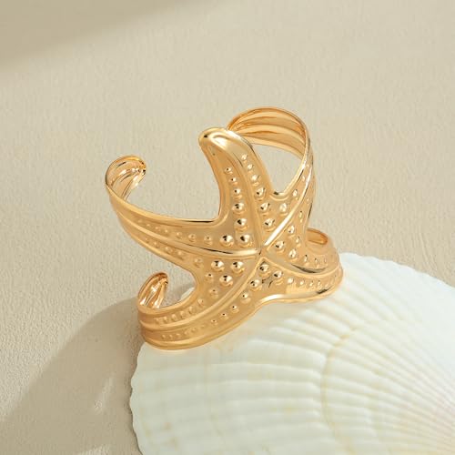 Gold Chunky Cuff Bracelet for Women Coral Ginkgo Leaf Statement Vintage Bracelets Trendy Gold Statement Jewelry - color: statement starfish
