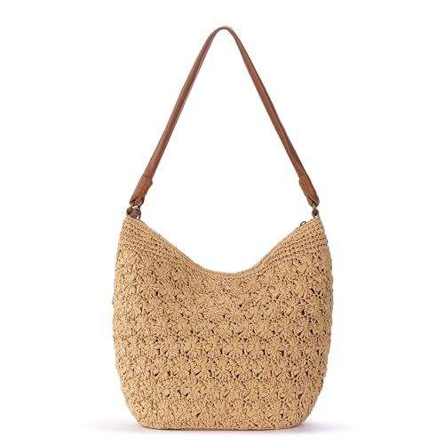 The Sak Sequoia Hobo Bag - Hand Crochet Large Women's Purse for Everyday & Travel - Durable Handbag & Tote With Zipper Pocket - color: Natural Primrose Straw