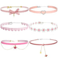 Nova&Aria Chokers Set For Women Heart Choker Necklaces Flower Pendant Velvet Cute Pink Turquoise Blue White Black Choker Necklace Christmas Colorful Lace Chokers - color: Pink-A