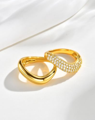 KSF 2Pcs / 3Pcs / 4Pcs Stackable Rings for Women, Gold and Silver Plated Stack Ring Set for Everyday Wear, Gift for Her - color: Multicolor-gold2pcs
