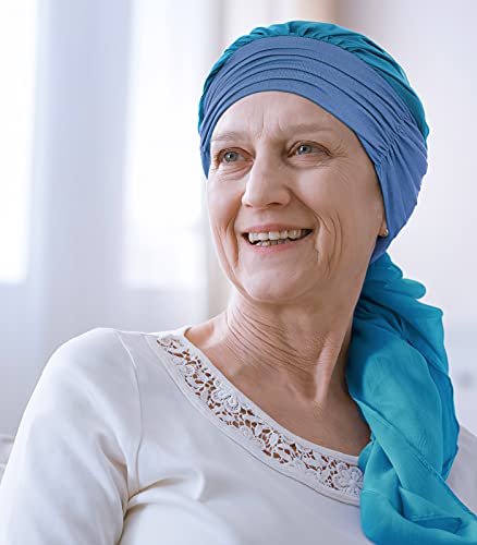 Chemo Headwear Turbans for Women Long Hair Head Scarf Headwraps Cancer Hats - color: Aquamarine Blue
