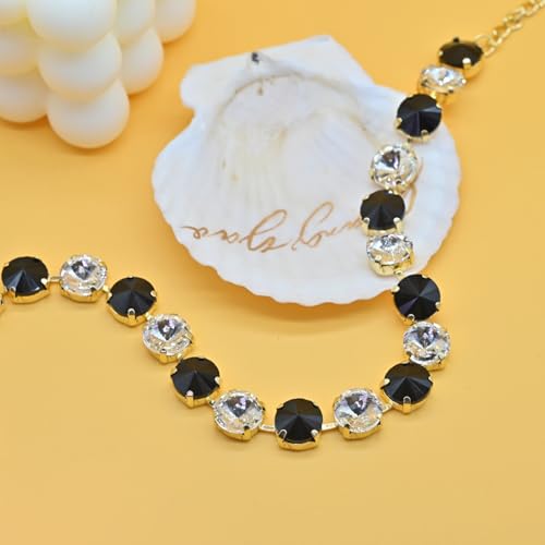 Fashionable Chunky Plated Tennis Rhinestone Statement Necklace Jewelry Set for Women Multicolor gem necklace with Great Sparkle and Shine Design for Women to Easy Match - color: black/white round rhinestone