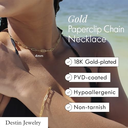 Destin Jewelry Paperclip Chain Necklace for Women, Waterproof 18K Gold Plated Stainless Steel, Hypoallergenic, Adjustable Layering Chain, Tarnish-Resistant, 2.5–6.5mm - color: 18K Yellow Gold Plated Stainless Steel, size: 14" + 2", style: 2.5 MM