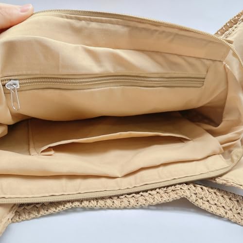 Aphoraeny Straw Beach Bag Buckets Totes Handbag Shoulder Tote Bag Straw Purse Summer Purse Women Summer Handbag - color: C-brown