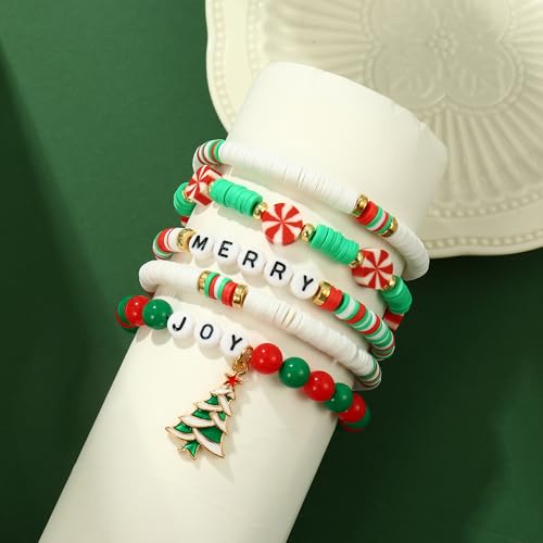 Elegance 11 designs Heishi Beaded Bracelets For Women Polymer Clay Colorful Surfer Stackable Beads Boho Bracelet Summer Beach Jewelry - color: Pine tree