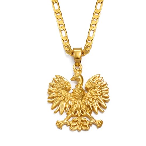 Poland Symbol Eagle Pendant Necklace for Women Men - Eagles Chain Necklace Polska Poles for Unisex - Fashion Accessories Gift Poland - Polish Jewelry Gift - color: Gold, size: 23.6 Inches
