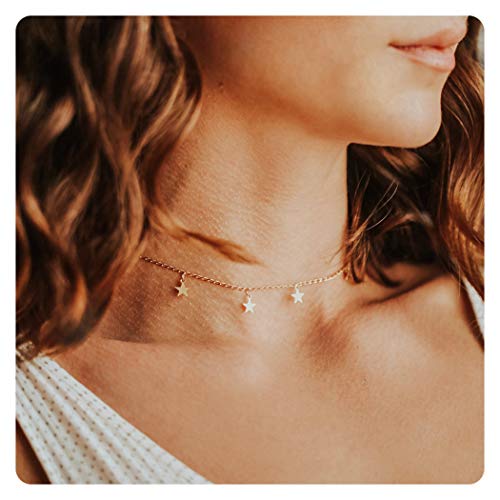 Gold Choker Necklaces 14K Gold Plated/Silver Disc Choker Necklaces Dangling Star Heart Pendant Necklaces Summer Beach Boho Necklaces Aesthetic Necklace Gift for Women - color: Gold Star