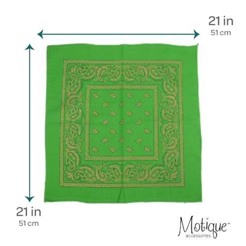 Motique Accessories 22 Inch Cotton Paisley Bandana - color: Apple Green Gold