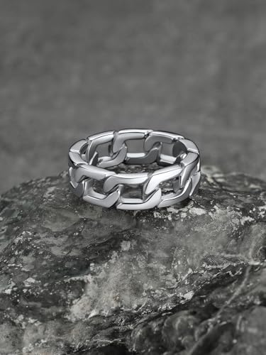 U7 Stainless Steel Mens Rings,7mm Gold/Black/Silver Chain Rings Fidget Spinner Ring Anxiety Ring for Men Women,Size 6-14 - color: 316L Stainless