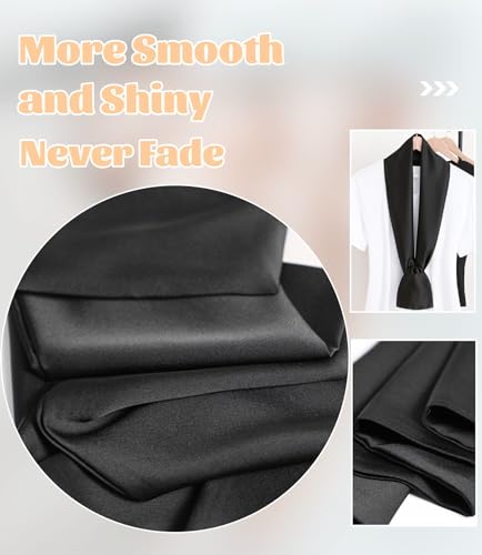 kcctoo 59” Long Silk Like Head Scarf Women's Fashion Square Neck Satin Scarfs for Bag Hair Scarves Gift 59 * 5.9” - color: Z8 Black 59" X 5.9"