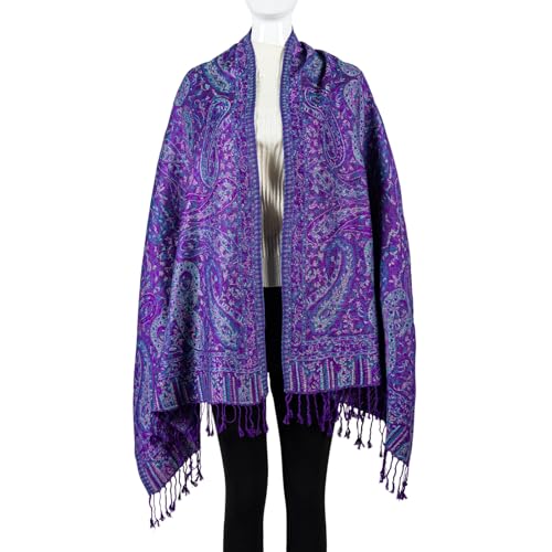 AUSEKALY Pashmina Feel Shawls Wraps for Women Rave Scarf Soft Silky Reversible Men Scarves - color: Purple Blue