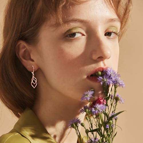 Leverback Earrings Dangle Earrings for Women Dangly Earrings Anniversary Birthday Gifts for Women - style: Double Linear-Rose Gold