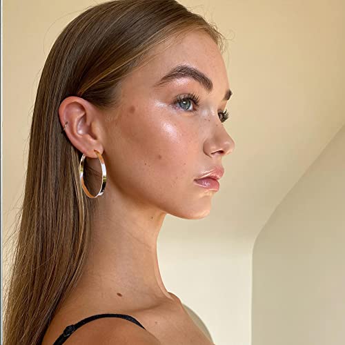 EXGOX Silver Hoop Earrings for Women - Sterling Silver & 14K Gold Plated - Hypoallergenic 925 Silver - Big Hoop Earrings (30/40/50/60/70mm) - color: 4MM Wide-Silver 40mm