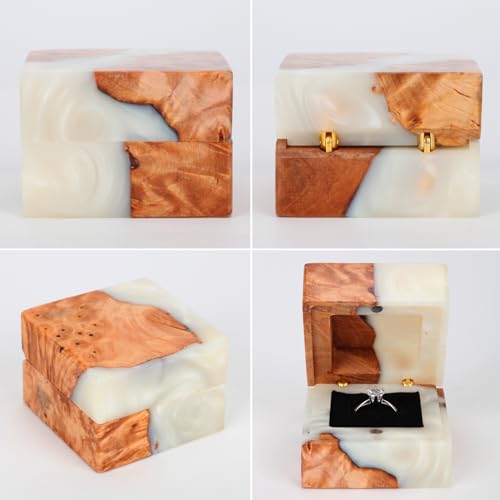 Handmade wooden wedding ring box - engagement ring holder with magnetic clasp - vintage wooden jewelry storage box for couples - single-slot design - color: White