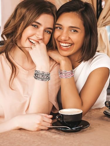 Long tiantian Boho Bracelets for Women Western Jewelry for Women Leather Wrap Bracelets Stackable Bangle Western Outfit for Women - color: leather wrap bracelets for women(grey)