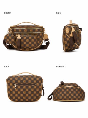 Crossbody Purse for Women Small Crossbody Bags Trendy Vegan Leather with Adjustable Shoulder Straps Gift for Mother Wife Mom - color: Coffee Checkered