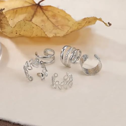 Ear Cuffs Non Piercing 14K Gold Plated Ear Cuff Earrings for Women Trendy Clip on Cartilage Earring Stacks Non Pierced Adjustable Fake Earrings Set Jewelry - color: L3:5pcs silver