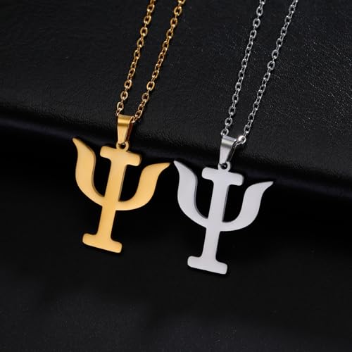 Stainless Steel Psi Symbol Pendant Necklace, Greek Letter Psychology Charm