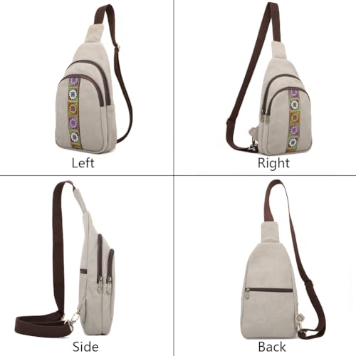 SILKAREA Canvas Sling Bag for Wome Crossbody Purse Small Sling Backpack Purse Travel Hiking Chest Bag Daypack - color: Light Grey