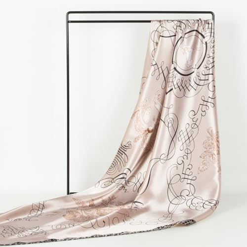 RIIQIICHY Head Scarf for Women Like Silk Scarf Hair Scarf Printed Square Scarf Bandanas for Women 35 Inches - color: Light Grayish Pink/Grey/Light Brown