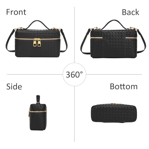 Trendy Shoulder Bags for Women Mini L19 Square Box Satchel Bag Cute PU Leather Crossbody Purse with Adjustable Strap - color: Black
