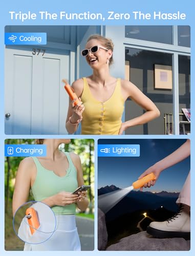 JISULIFE 3 IN 1 Handheld Mini Fan - Portable Fan & Power Bank & Flashlight, 19H Max Cooling, USB Rechargeable, Pocket-Sized for Travel, Cruise, Concerts, Makeup, Summer Gifts for Women(Tropical Coral) - color: Tropical Coral