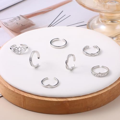 18PCS Toe Rings for Women Non Tarnish Gold/Silver Rings Open Flower CZ Band Toe Ring Set Adjustable Ring Summer Beach Foot Jewelry Gifts - color: Silver