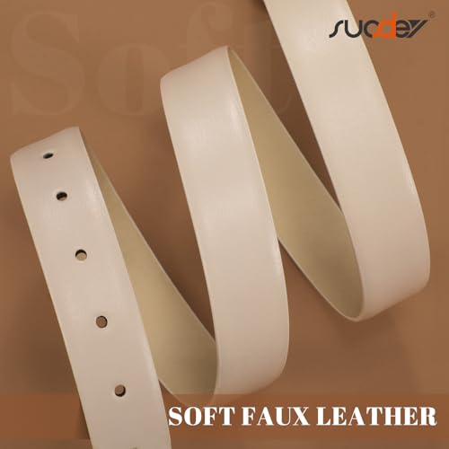 SUOSDEY Women Leather Belt for Jeans Pants, Fashion Dress Waist Belt with Gold Buckle - color: A-beige, size: L：Fit waist 37''-41''