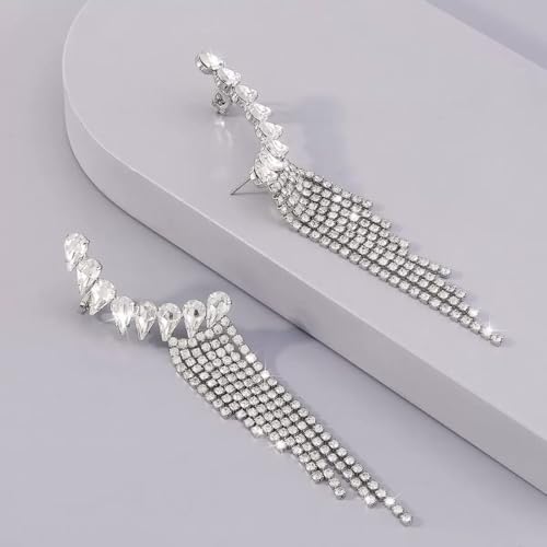 Crystal Ear Cuff Earrings for Women Rhinestone No Piercing Crystal Sparkly Ear Cuff Statement Earrings Wedding Party Jewelry - style: Left B