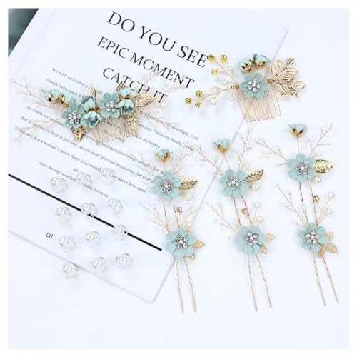 inSowni 20 Pieces Rhinestone Pearl Bridal Wedding Party Prom Light Green Flower Hair Side Combs Slides +U-shaped Floral Hair Pins+Twist Spiral Pearl Hairpins for Brides Bridesmaids Girls Women - color: Light Green
