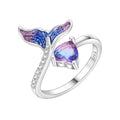 Rings for Women Butterfly Ring 925 Sterling Silver Rings Adjustable Promise Open Ring for Women Couple Wedding Engagement Jewelry Gifts - style: Mermaid Heart Open Ring