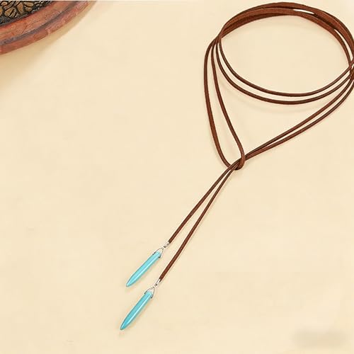 ONLYJUMP Boho Turquoise Leather Choker Necklace for Women Bohemian Handmade Leaf Layered Black Brown Suede Western Cowlady Necklace Western Country Party Jewelry Gifts - style: Brown
