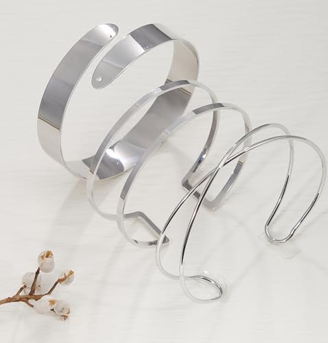 BOMAIL Arm Cuff for Women, Gold, 4 Pieces | Minimalist, Upper Arm Bangle, Adjustable, Boho Coil Armlet, Bracelet Set