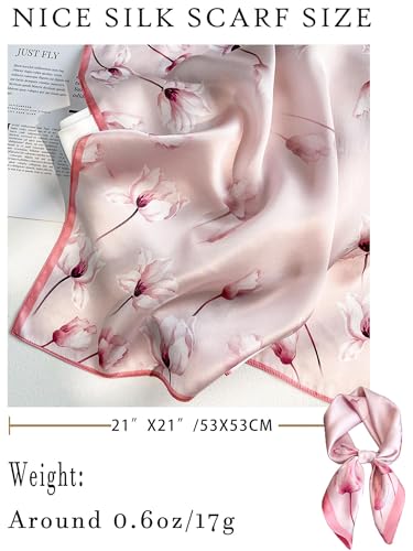 100% Mulberry Silk Scarf for Women Hair Lightweight Square Neckerchief Wrap For Head Scarves 21" - color: 3-pink Tulip /21"*21"